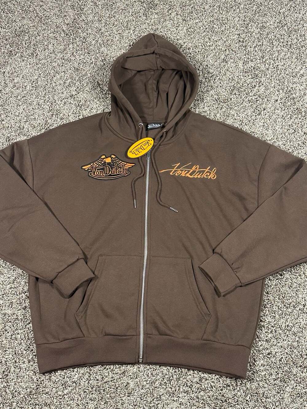 Von Dutch Zip Up Hoodie Size L Brown Eagle Logo Graphic